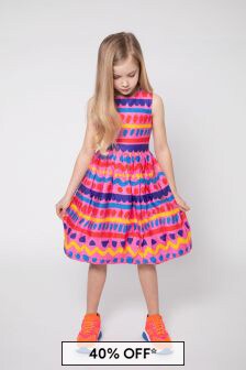 Stella McCartney Kids Pink Girls Cotton Satin Patterned Dress
