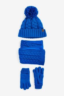 Cobalt Blue JuzsportsShops 3 Piece Knitted Hat, Gloves and Scarf Set (3-16yrs) (T63742) | £16 - £19