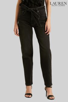 Lauren Ralph Lauren Black Wash Tapered Fit High Waist Denim Jeans (T64002) | £159