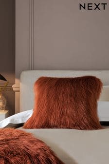 Rust Brown Long Faux Fur Square Cushion (T64062) | £18
