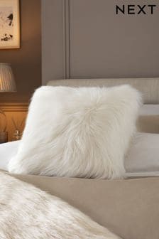 Cream Long Faux Fur Square Cushion (T64080) | £18