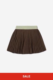 Michael Kors Girls Crepe Logo Print Pleated Skirt in Brown