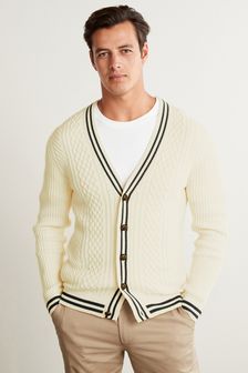 Ecru White Cable Tipped Cardigan (T64224) | £34
