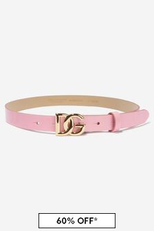 Dolce & Gabbana Kids Girls Leather Logo Buckle Belt in Pink