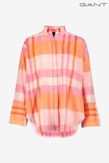 GANT Oversized Pink Wide Cuff Madras Shirt