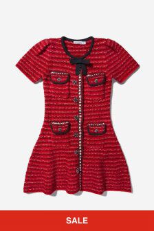 Self-Portrait Girls Cotton And Wool Knit Dress in Red