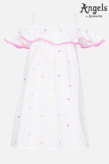 Angels by Accessorize White Heart Embroidered Bardot Dress