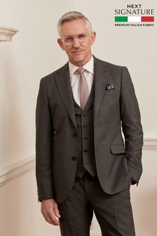 Charcoal Grey Slim Signature Cerruti 100% Wool Sharkskin Suit: Jacket (T64749) | £150