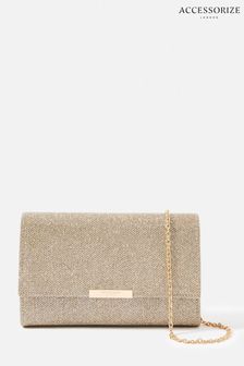 Accessorize Gold Tone Box Clutch Bag