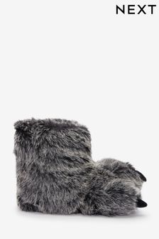 Grey Warm Lined Claw Slipper Boots (T65082) | £15 - £18