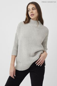 French Connection Grey Mozart Popcorn High Neck Jumper