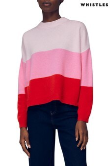Whistles Pink Stripe Knitted Wool Sweater