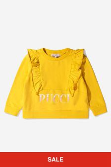 Emilio Pucci Girls Cotton Frilly Trim Logo Sweatshirt in Yellow
