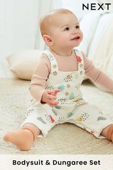 Cream Printed Baby 2 Piece Quilted Dungarees And Bodysuit Set (0mths-2yrs) (T65233) | £19 - £21