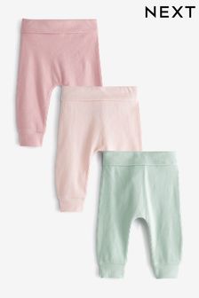 Pink and Mint Green Baby Roll Top Baby Leggings 3 Pack (T65253) | £13 - £15