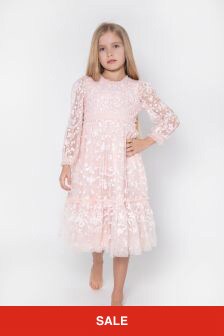 Needle & Thread Girls Pink Emilana Long Sleeve Dress