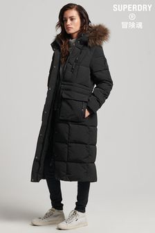 Superdry Black Longline Faux Fur Everest Coat