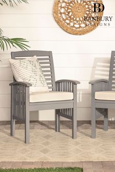 Banbury Designs Wood Slat Back Patio Chairs with Cushions Set of 2
