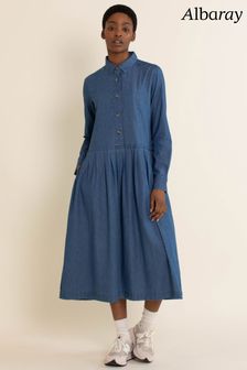 Albaray Blue Denim Drop Waist Shirt Dress