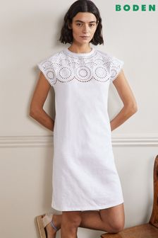 Boden White Cutwork Jersey T-Shirt Dress