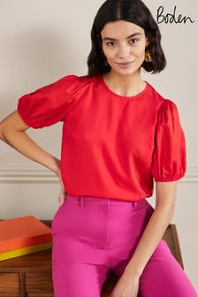 Boden Red Adriana Puff Sleeve Top