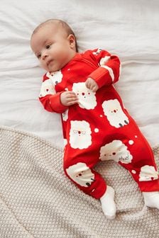 Red Santa Baby Christmas Single Zip Sleepsuit (0-3yrs) (T65984) | £8 - £10