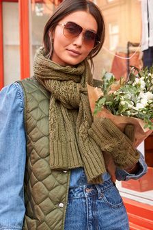 Khaki Green Cable Knit Scarf (T66259) | £20