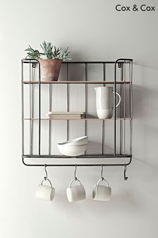 Cox & Cox Black Industrial Shelf With Large Hooks