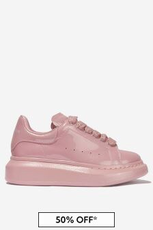 Alexander McQueen Girls Patent Leather Lace-Up Trainers in Pink