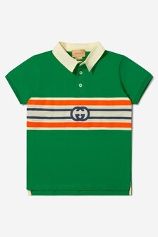 GUCCI Kids Boys Cotton Jersey Logo Polo Shirt in Green