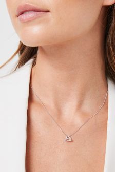 Silver Sterling Silver Sparkle Heart Necklace (T66974) | £24