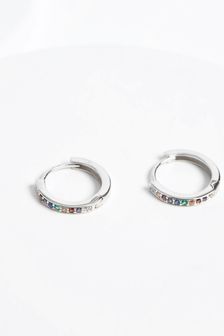 Multi Sterling Silver Rainbow Sparkle Hoop Earrings (T66994) | £22
