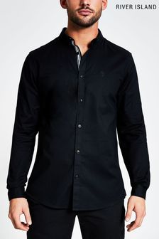 River Island Black Long Sleeve Oxford Shirt