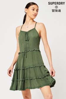 Superdry Green Vintage Broderie Cami Summer Dress