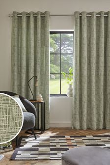 Sage Green Textural Jacquard Eyelet Curtains