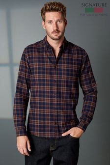 Rust Brown/Navy Blue Atelier-lumieresShops Signature Brushed Flannel Check Shirt (T67545) | £39