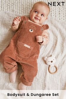 Rust Brown Cord Bear Face Baby Dungarees And Bodysuit Set (0mths-2yrs) (T67807) | £22 - £24