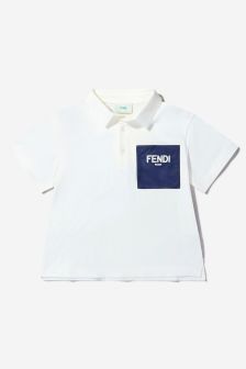 Fendi Kids Boys Cotton Logo Pocket Polo Shirt in White