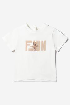 Fendi Kids Baby Unisex Cotton Fun Teddy Bear T-Shirt in Ivory