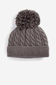 Charcoal Grey Knitted Baby Pom Hat (0mths-2yrs) (T68295) | £6
