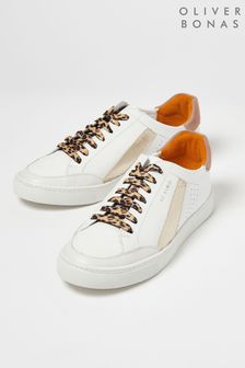 Oliver Bonas Gold Sun Ray Shimmer & Animal Print Laces Trainers