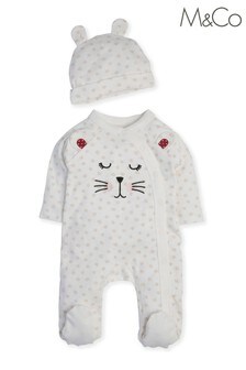 M&Co Cream Bunny Sleepsuits with Hat