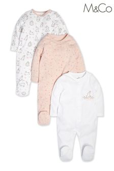 M&Co Pink Bunny Sleepsuits - 3 Pack