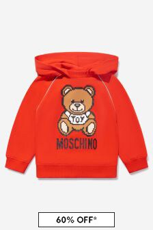 Moschino Kids Unisex Teddy Toy Logo Hoodie in Red