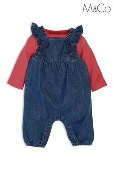 M&Co Blue Denim Frll Dungarees and Bodysuit Set