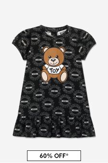 Moschino Kids Baby Girls Cotton Logo Circle Teddy Toy Dress in Black