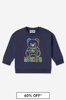 Moschino Kids Baby Unisex Cotton Teddy Toy Logo Sweatshirt in Navy