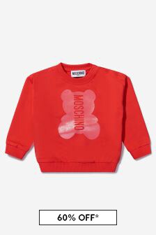 Moschino Kids Baby Unisex Cotton Teddy Bear Logo Sweatshirt in Red