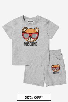 Moschino Kids Baby Unisex Cotton Summer Teddy Shorts Set in Grey