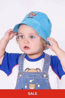 Moschino Kids Baby Cotton Teddy Logo Hat in Blue